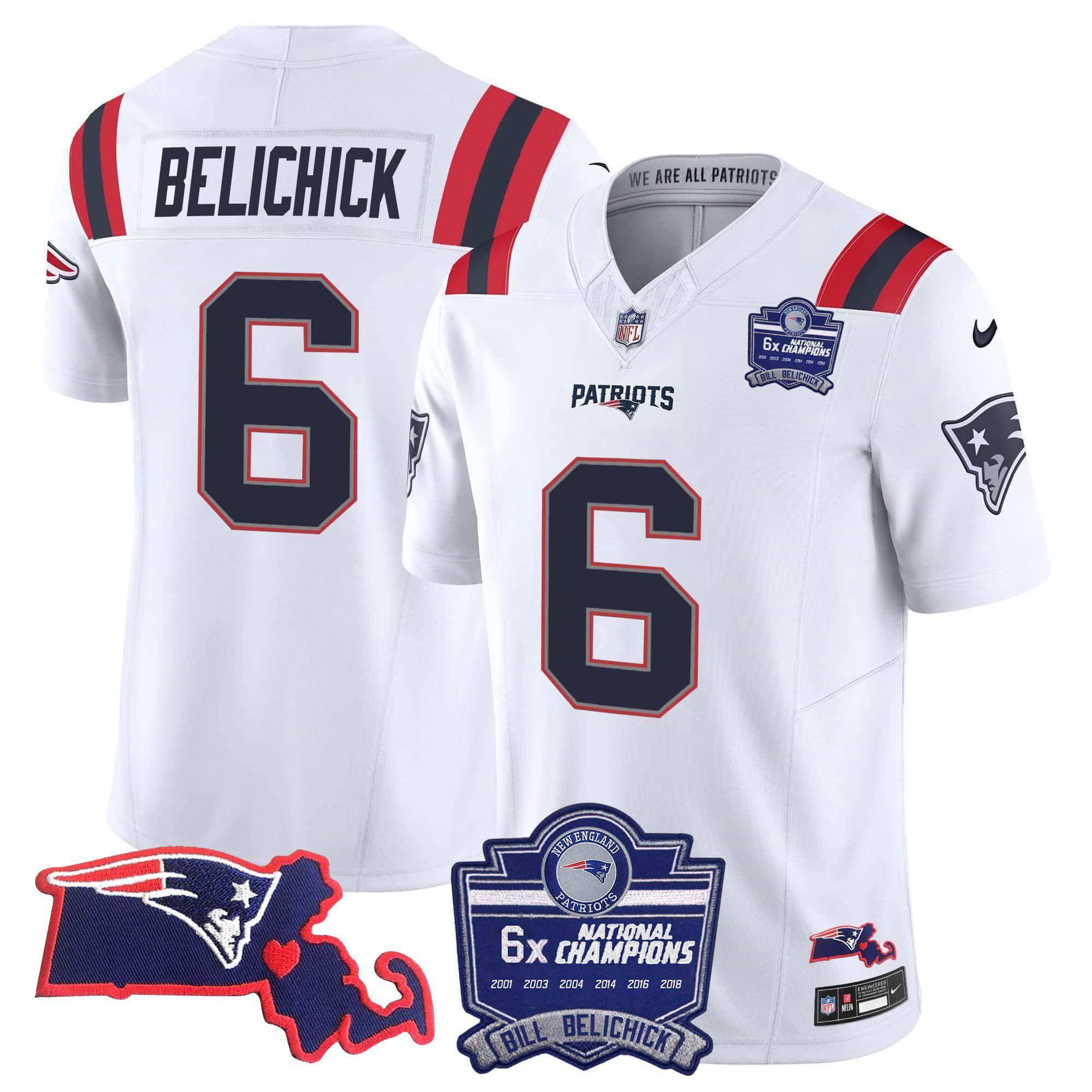 Men New England Patriots #6 Belichick White 2024 Nike 6x Champions Patch Vapor Limited NFL Jersey->indianapolis colts->NFL Jersey